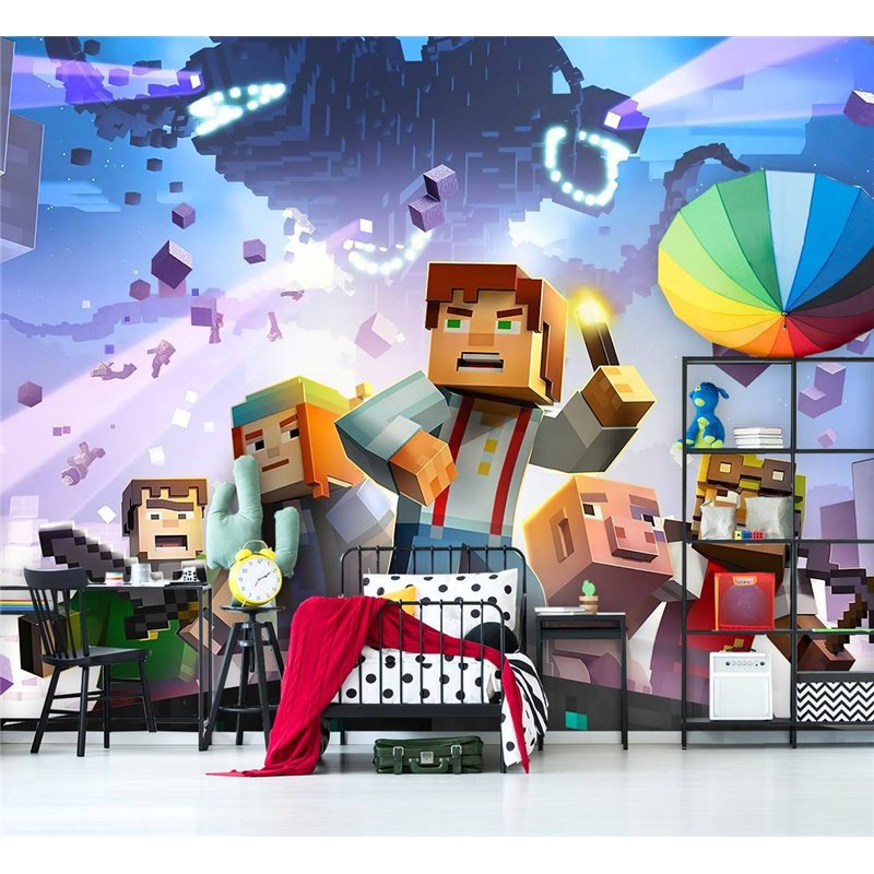 Фотообои на стену детские - Minecraft, майнкрафт, игра - 200 x 270 - В детскую комнату для девочки, мальчика персонажи, 3D детям