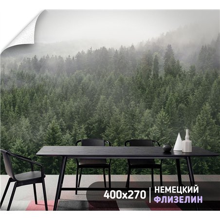 Фотообои Горный лес в тумане 400х270 см для спальни
