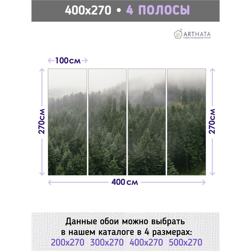 Фотообои Горный лес в тумане 400х270 см для спальни