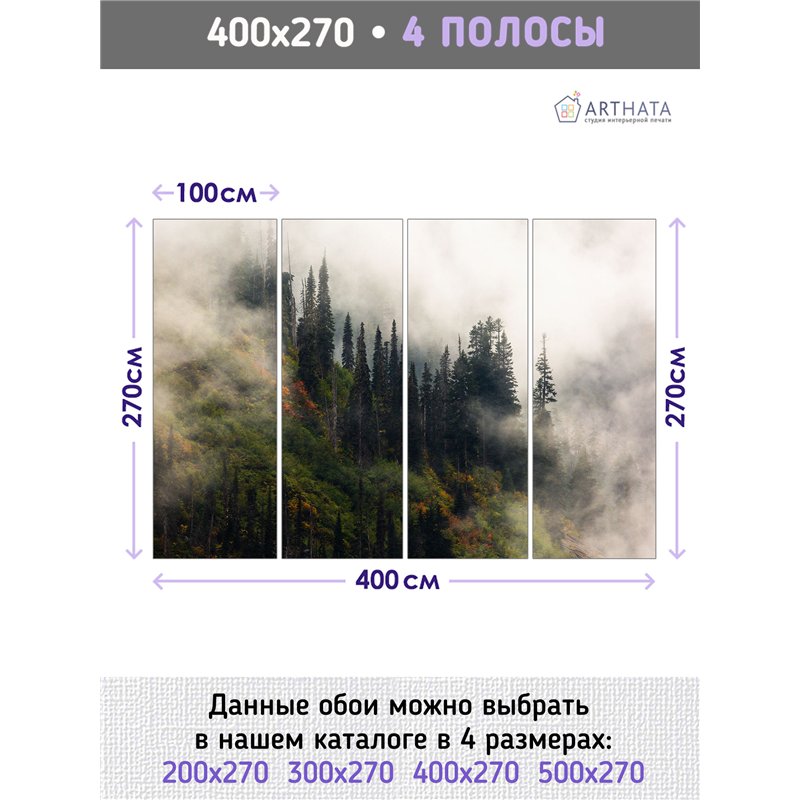 Фотообои Осенний горный лес в тумане 400х270 см для спальни