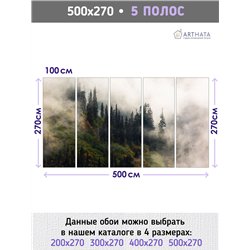 Фотообои Осенний горный лес в тумане 500х270 см для коридора