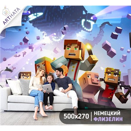 Фотообои в детскую - герои игры майнкрафт, Minecraft - 500x270 - Фотообои в детскую комнату 3d фон, фэнтэзи, персонажи комиксов,