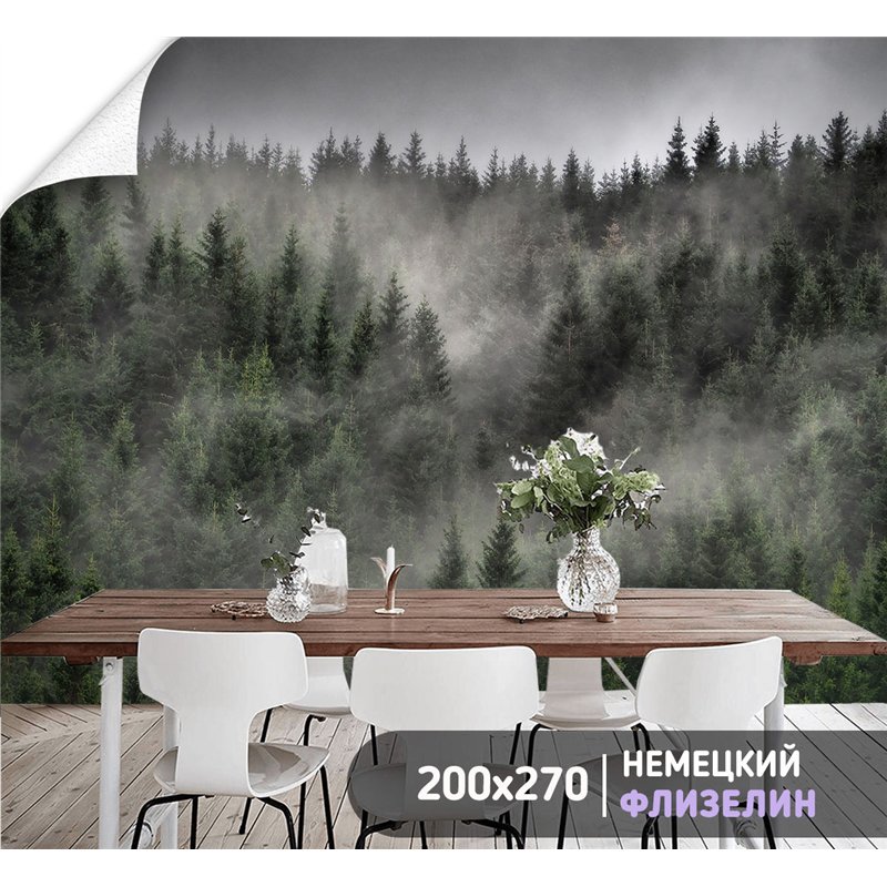 Фотообои Изумрудный лес в тумане 200х270 см для оформления зала