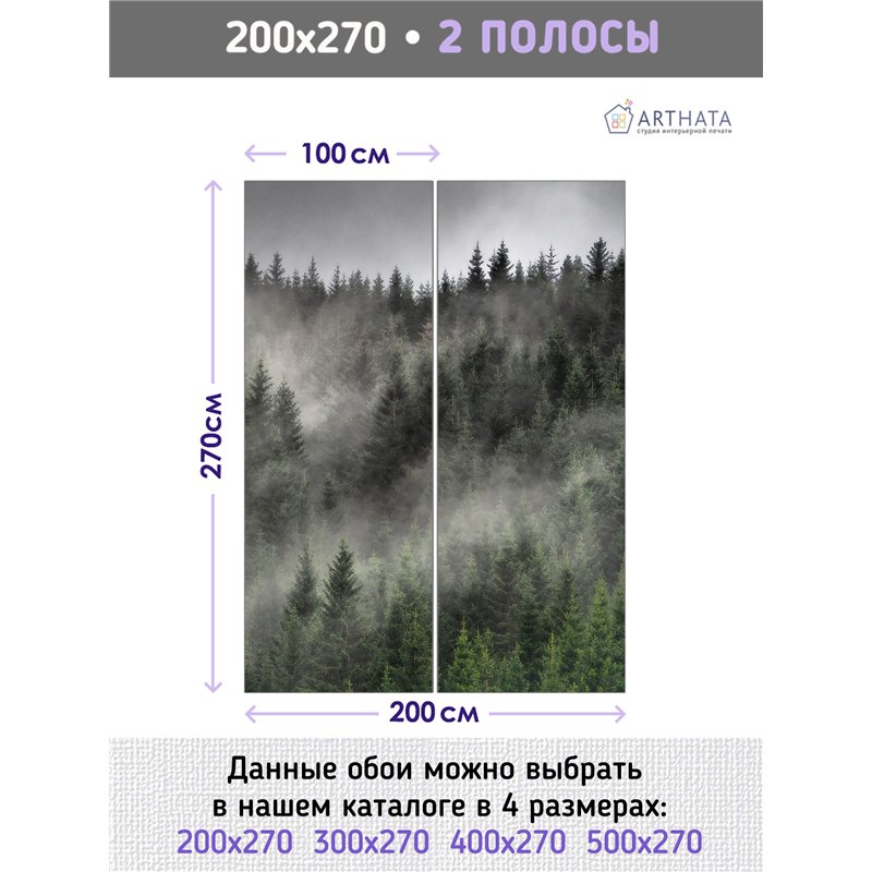 Фотообои Изумрудный лес в тумане 200х270 см для оформления зала