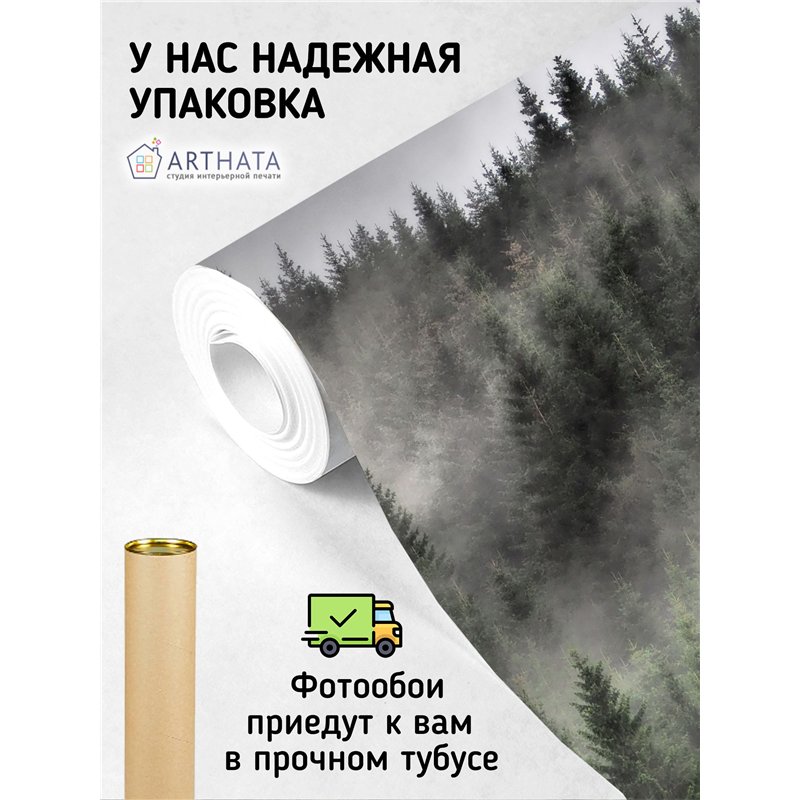 Фотообои Изумрудный лес в тумане 200х270 см для оформления зала