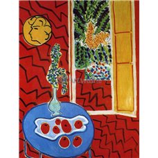 Картина на холсте по фото Модульные картины Печать портретов на холсте Красный интерьер с натюрмортом на голубом столе