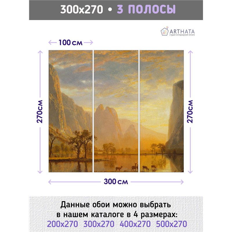 Фотообои Горное лесное озеро на закате 300х270 см для оформления гостиной