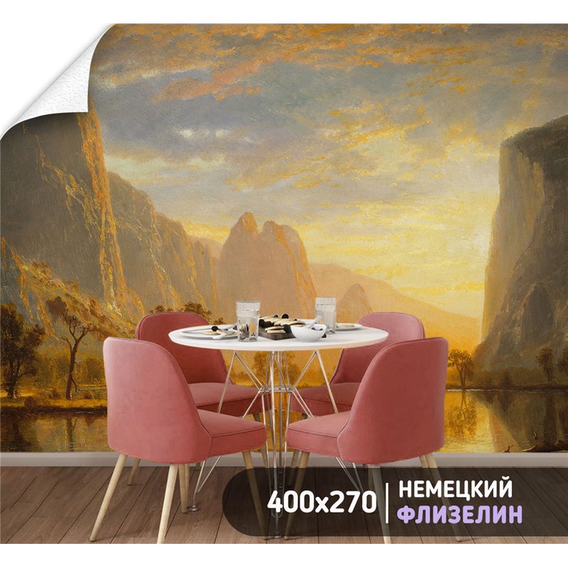 Фотообои Горное лесное озеро на закате 400х270 см для спальни