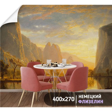 Фотообои Горное лесное озеро на закате 400х270 см для спальни