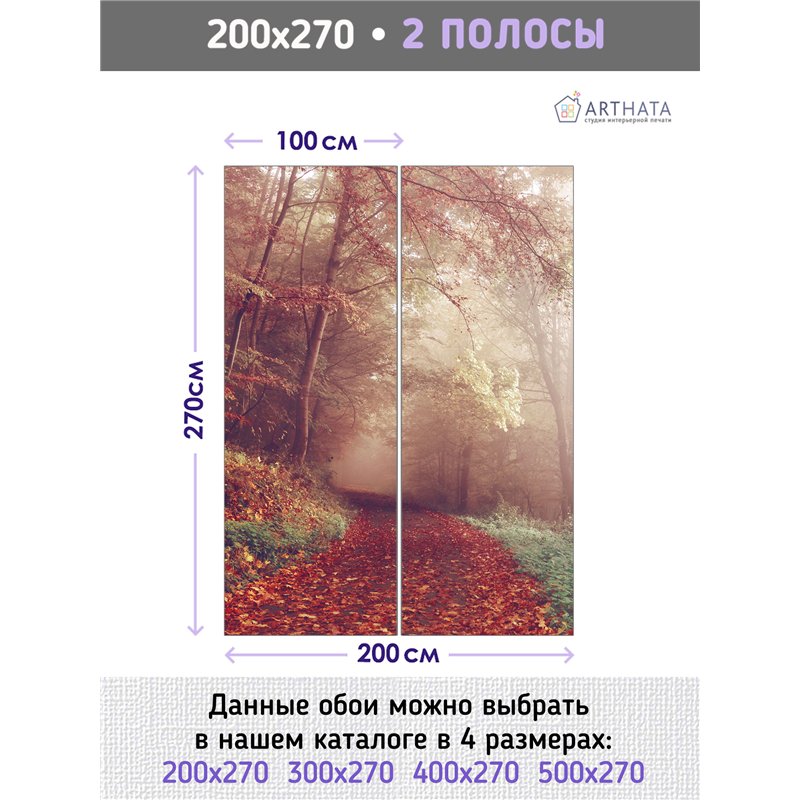 Фотообои Осенний красный лес в тумане 200х270 см для декорирования стен в зале