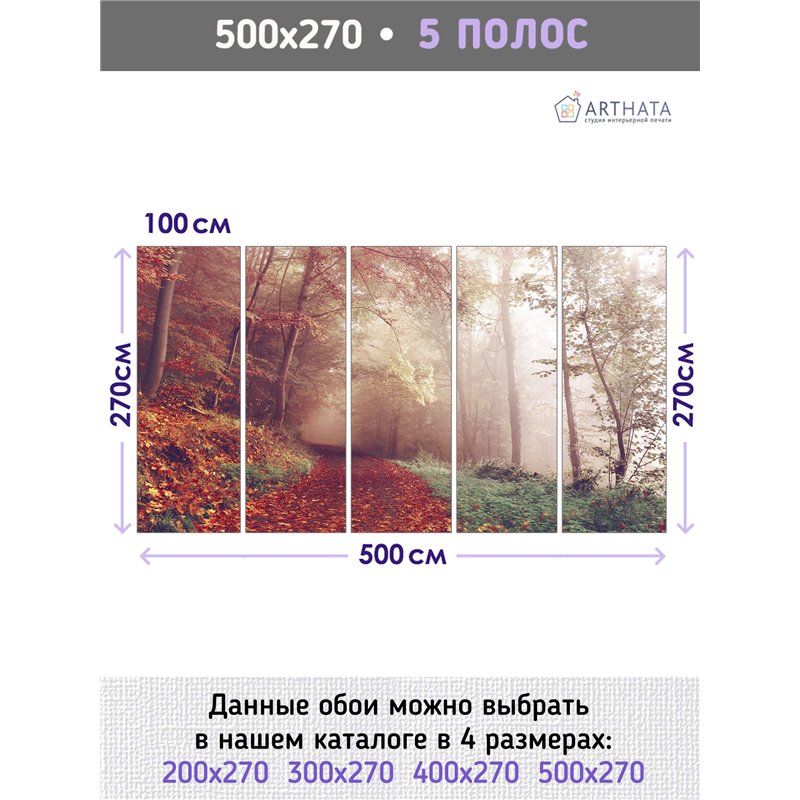 Фотообои Осенний красный лес в тумане 500х270 см для коридора
