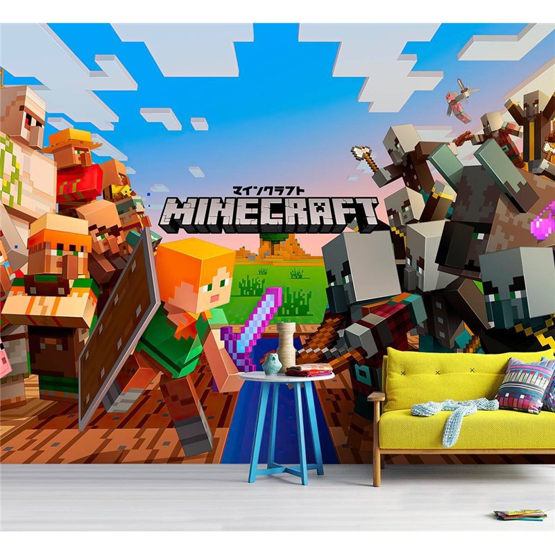 Фотообои на стену детские Minecraft, майнкрафт, игра 200x270 В детскую комнату для девочки, мальчика персонажи, 3D детям, герои,