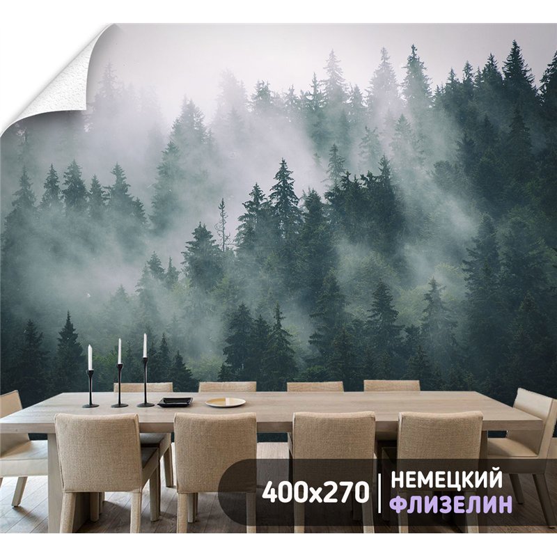 Фотообои Изумрудный лес в тумане 400х270 см для спальни