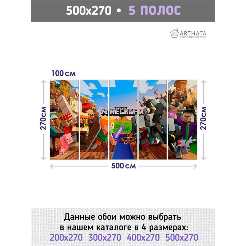 Фотообои в детскую герои игры майнкрафт, Minecraft в размер 500x270