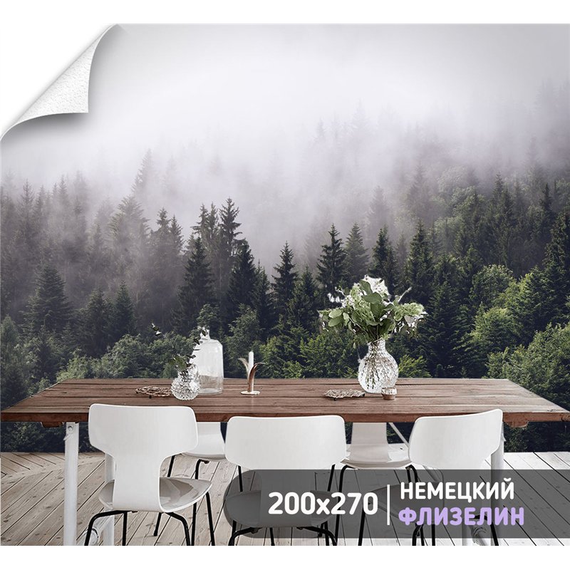Фотообои Изумрудный лес в тумане 200х270 см для оформления зала
