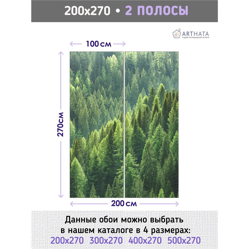Фотообои Горный зеленый лес 200х270 см для оформления спальни