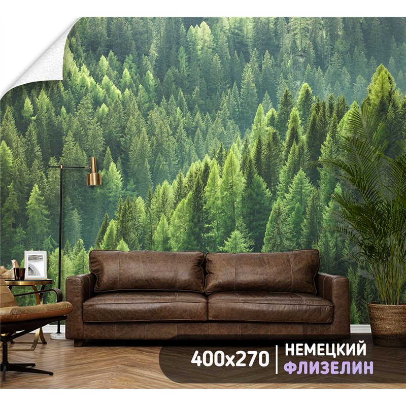 Фотообои Горный зеленый лес 400х270 см для декорирования стен в спальне