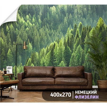 Фотообои Горный зеленый лес 400х270 см для декорирования стен в спальне
