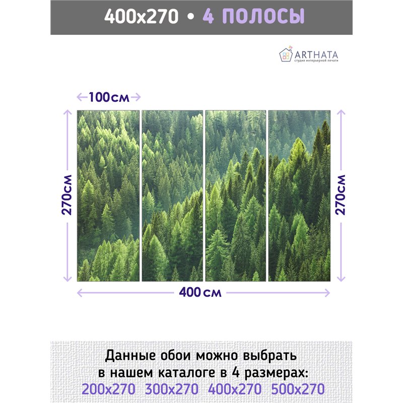 Фотообои Горный зеленый лес 400х270 см для декорирования стен в спальне