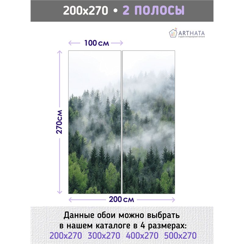 Фотообои Изумрудный лес в тумане 200х270 см для зала