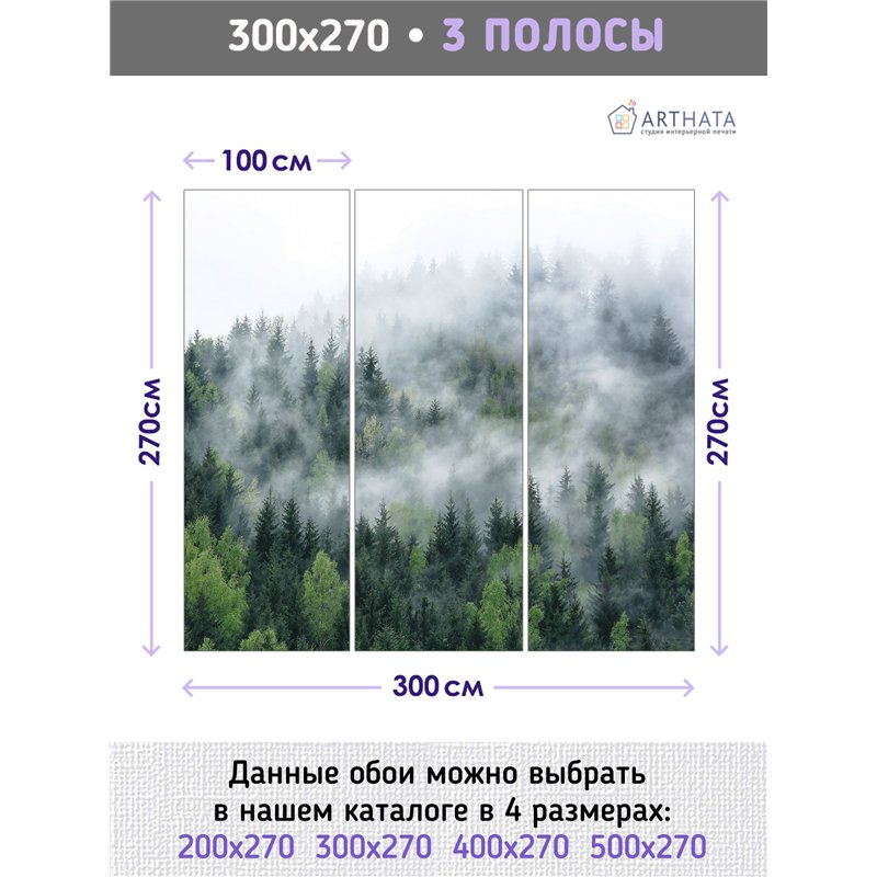 Фотообои Изумрудный лес в тумане 300х270 см для спальни