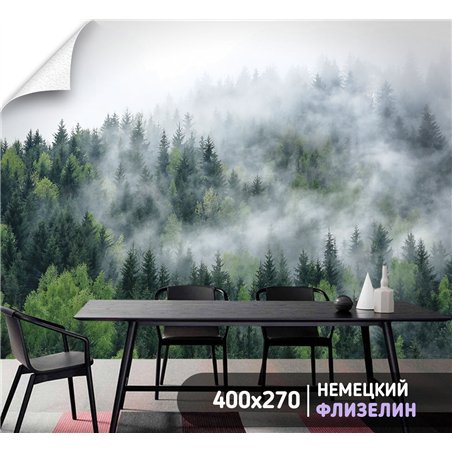 Фотообои Изумрудный лес в тумане 400х270 см для декорирования стен в зале