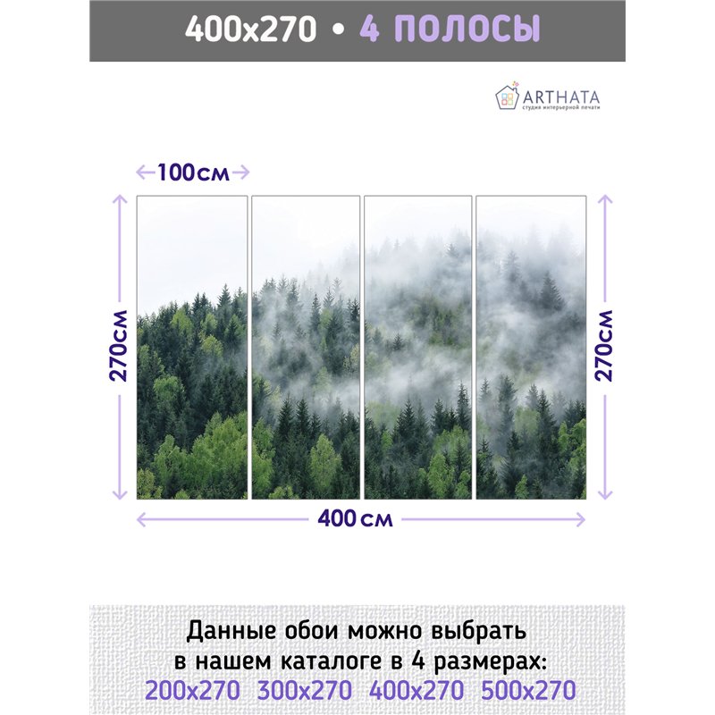 Фотообои Изумрудный лес в тумане 400х270 см для декорирования стен в зале