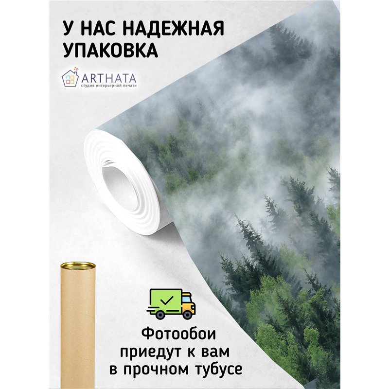 Фотообои Изумрудный лес в тумане 400х270 см для декорирования стен в зале