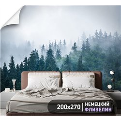 Фотообои Изумрудный лес в тумане 200х270 см для декорирования стен в зале