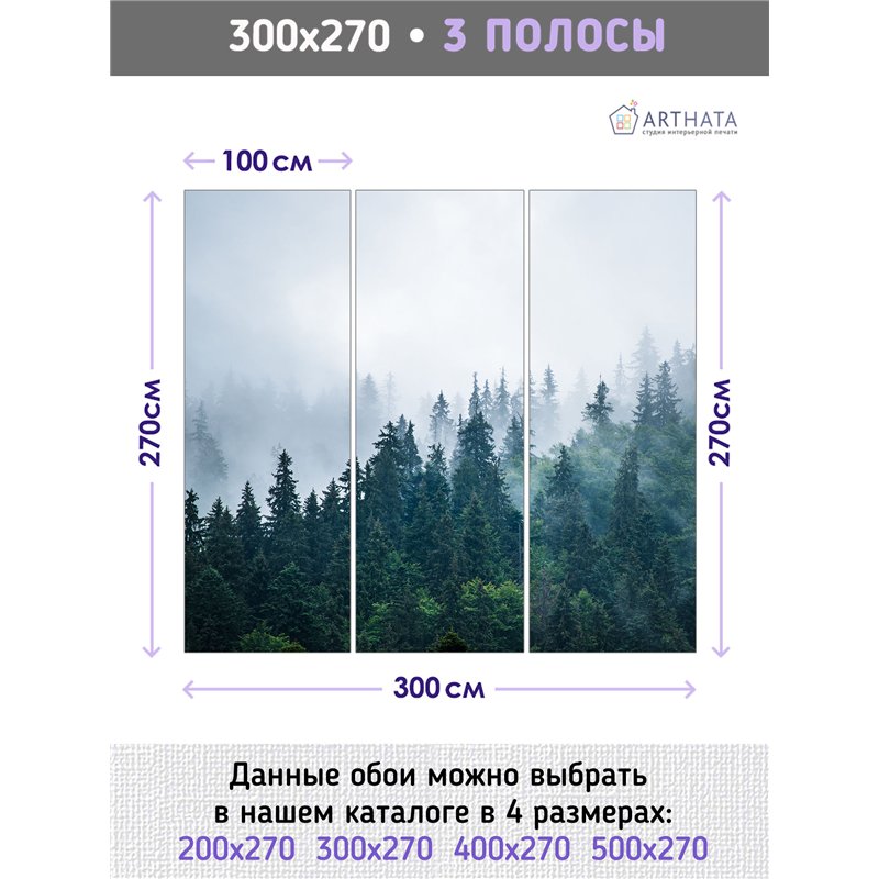 Фотообои Изумрудный лес в тумане 300х270 см для оформления стен в гостиной