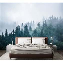 Фотообои Изумрудный лес в тумане 300х270 см для оформления стен в гостиной