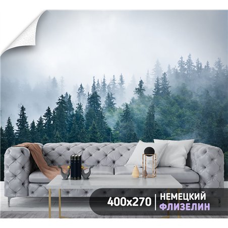 Фотообои Изумрудный лес в тумане 400х270 см для спальни