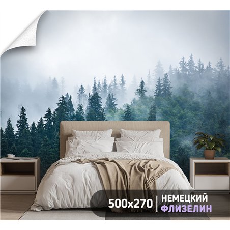 Фотообои Изумрудный лес в тумане 500х270 см для коридора
