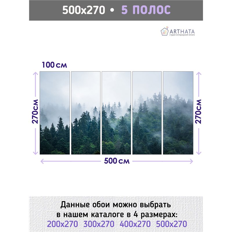 Фотообои Изумрудный лес в тумане 500х270 см для коридора