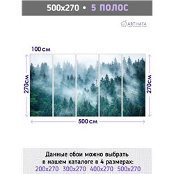 Фотообои Изумрудный лес в тумане 500х270 см для оформления стен в коридоре