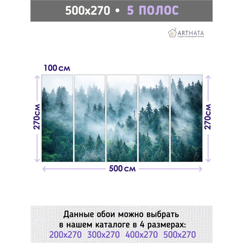 Фотообои Изумрудный лес в тумане 500х270 см для оформления стен в коридоре