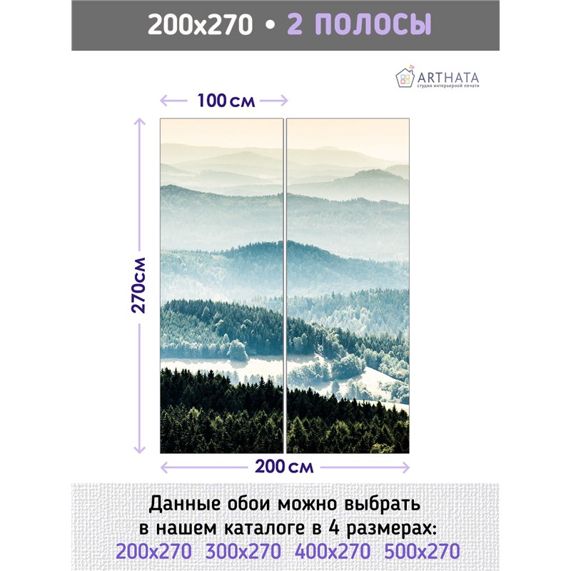 Фотообои Осенний горный лес в тумане 200х270 см для спальни