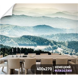 Фотообои Осенний горный лес в тумане 400х270 см для оформления спальни