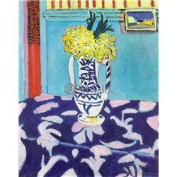 Нарциссы и скатерть в синих и розовых тонах - Модульная картины, Репродукции, Декоративные панно, Декор стен