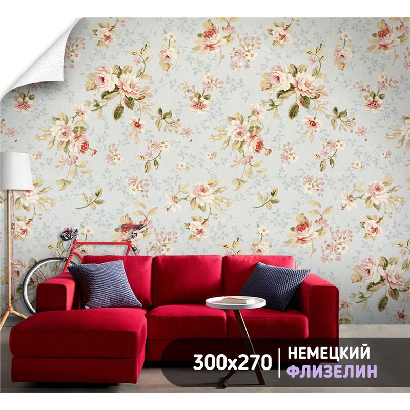 Фотообои розы на голубом фоне для коридора 300х270