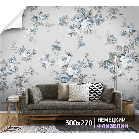 Фотообои узор из голубых роз для зала 300х270