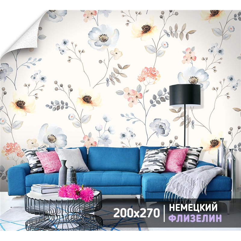 Фотообои узор из цветов для зала моющиеся 200х270