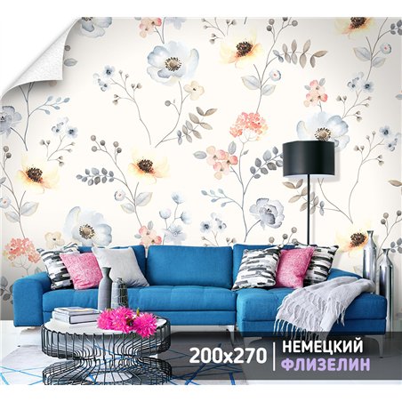 Фотообои узор из цветов для зала моющиеся 200х270