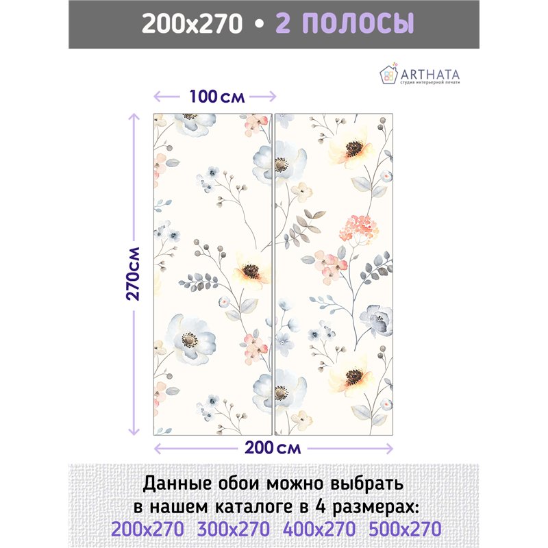 Фотообои узор из цветов для зала моющиеся 200х270