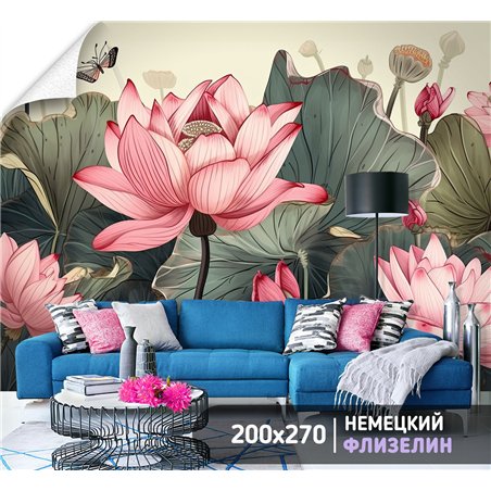Фотообои розовый цветок лотоса на кухню моющиеся 200х270