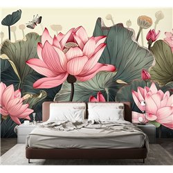 Фотообои розовый лотосы в зал флизелиновые 500х270