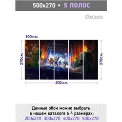 Фотообои в детскую герои игры майнкрафт, Minecraft 500x270. В детскую комнату для девочки, мальчика 3d фон, фэнтэзи, комикс, ярк