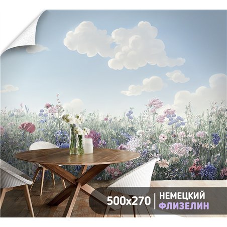 Фотообои цветы под голубым небом в спальню моющиеся 500х270