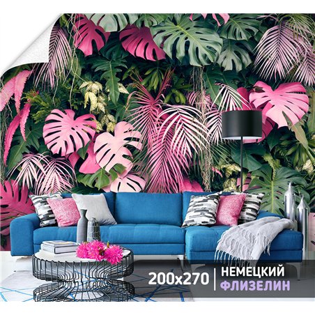 Фотообои цветные тропические листья в спальню 200х270
