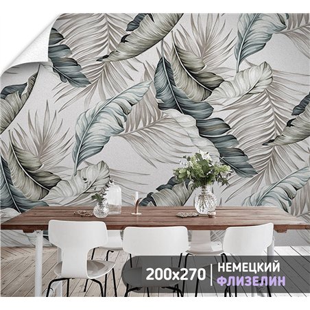 Фотообои тропические растения и перья для спальни 200х270